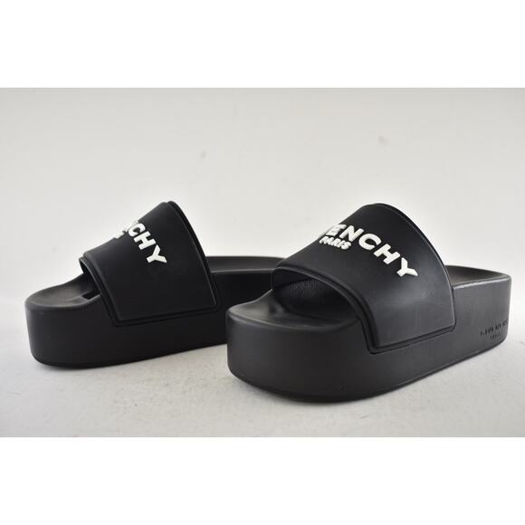 Givenchy Black Platform Rubber White Logo Slide On Pool Sandal Flip Flop Flat 37 - Picture 13 of 15